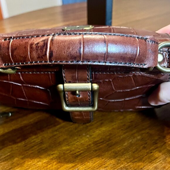 Vintage Fossil VRV Brown Leather Croc Embossed Handbag Crossbody Purse - Picture 6 of 10